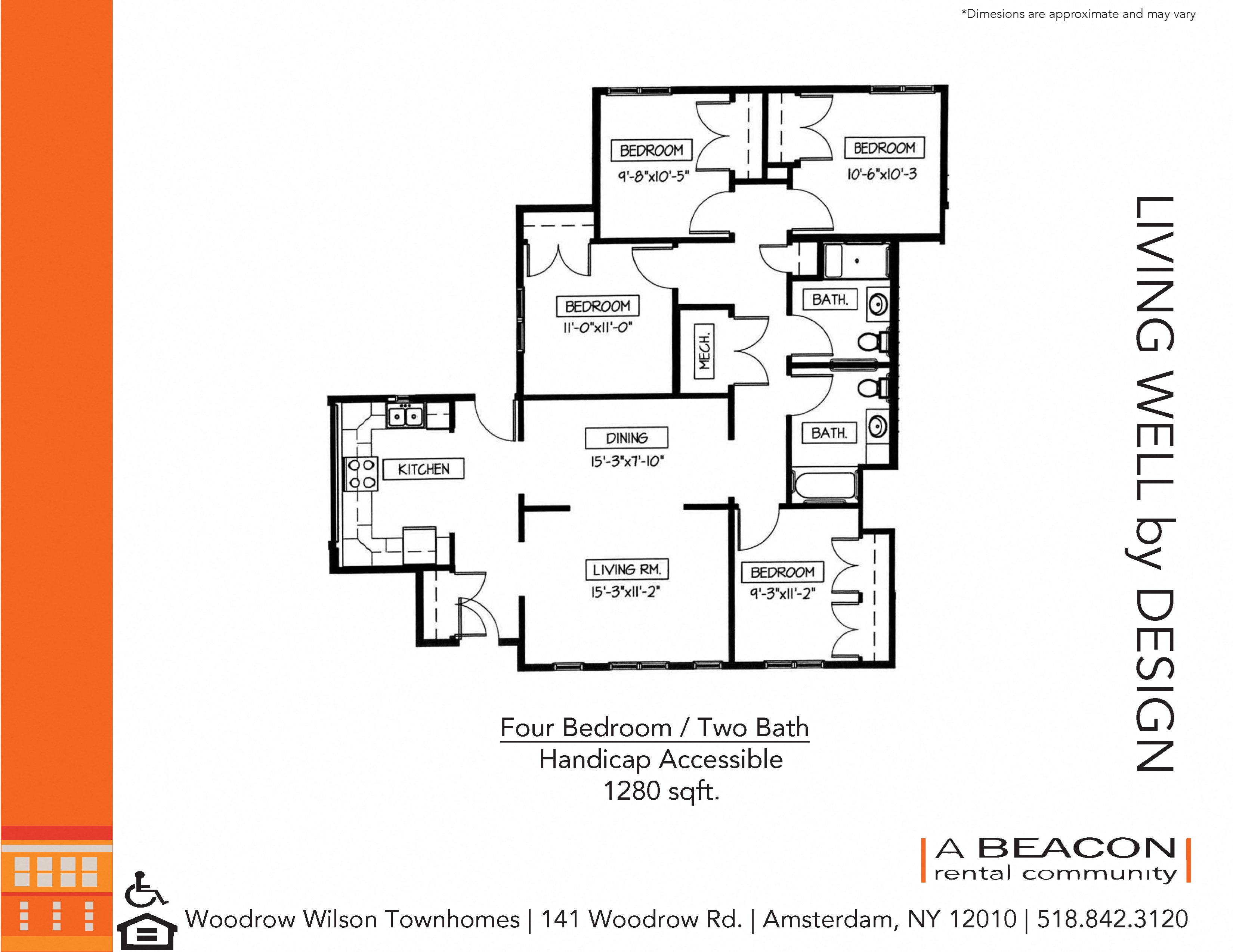 Four bedroom apartment at Woodrow Wilson Townhomes in Amsterdam, NY